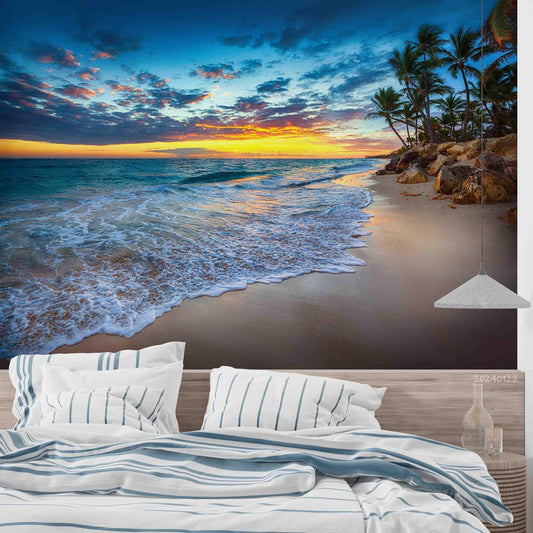 Papel para paredes Paisajes 7 playa con palmeras