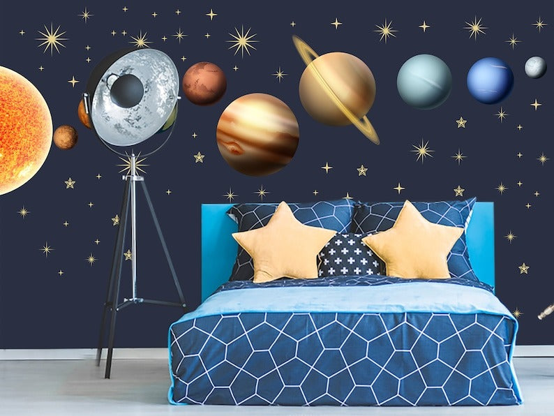 Vinilos decorativos Adhesivos infantilesde Pared espacio astronautas  sistema solarniño (0049)