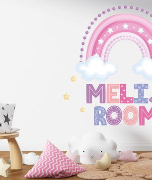 Vinilos decorativos Adhesivos infantiles de Pared arcoiris con nombre niña (0024)