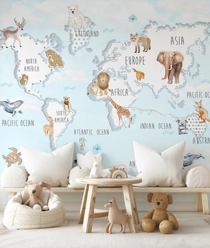 Papel para paredes Mapa Acuarela Azul