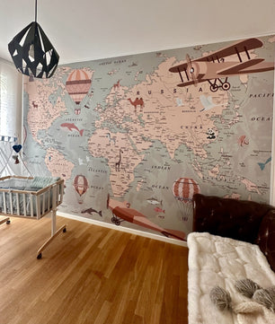 Papel para paredes Mapamundi beige