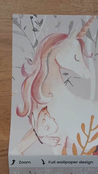 Papel para paredes Unicornio en el Bosque en Acuarela