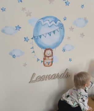 Vinilos decorativos Adhesivos infantiles de Pared  leon en globo azul