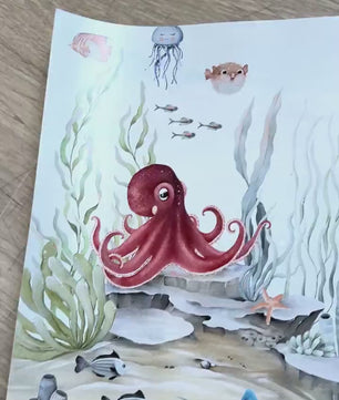 Papel para paredes Fondo marino acuarela