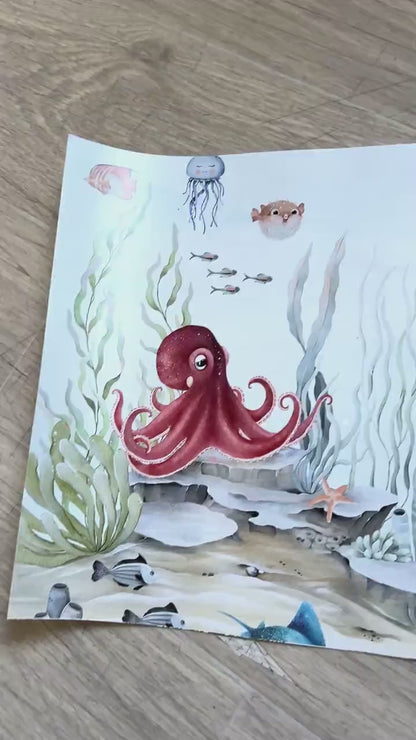 Papel para paredes Fondo marino acuarela