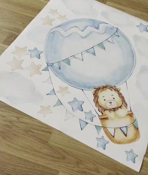 Vinilos decorativos Adhesivos infantiles de Pared  leon en globo azul
