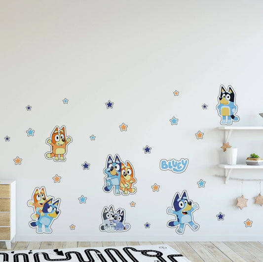 Vinilos decorativos Adhesivos infantiles de Pared Bluey Familia 2 Adhesivos