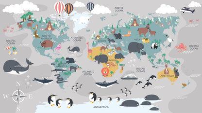 Papel para paredes Mapa del mundo animal