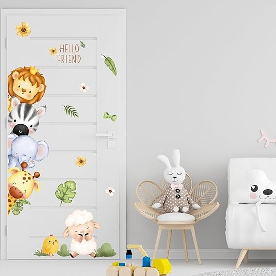 Vinilos decorativos Adhesivos infantiles de Puerta infantil con animales