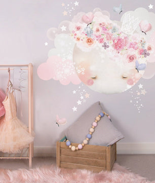 Vinilos decorativos Adhesivos infantiles de Pared acuarela de tela de luna soñolienta niña