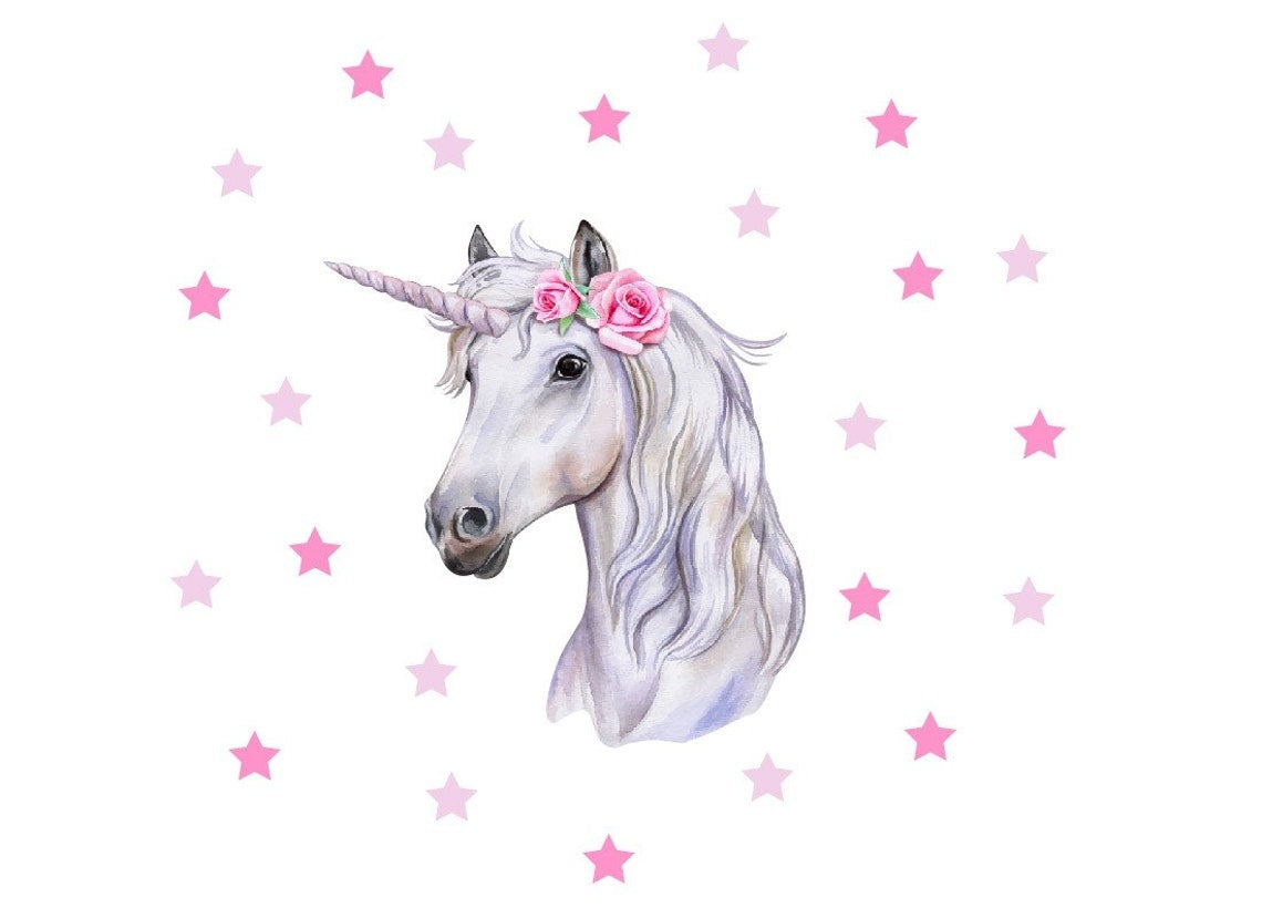 Vinilos decorativos Adhesivos infantiles de Pared unicornio con estrellas niña