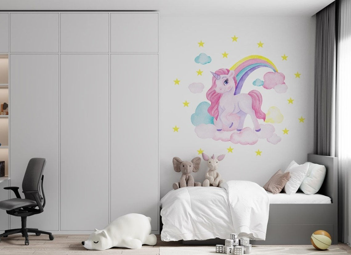 Vinilos decorativos Adhesivos infantiles de Pared de unicornio niña (0035)