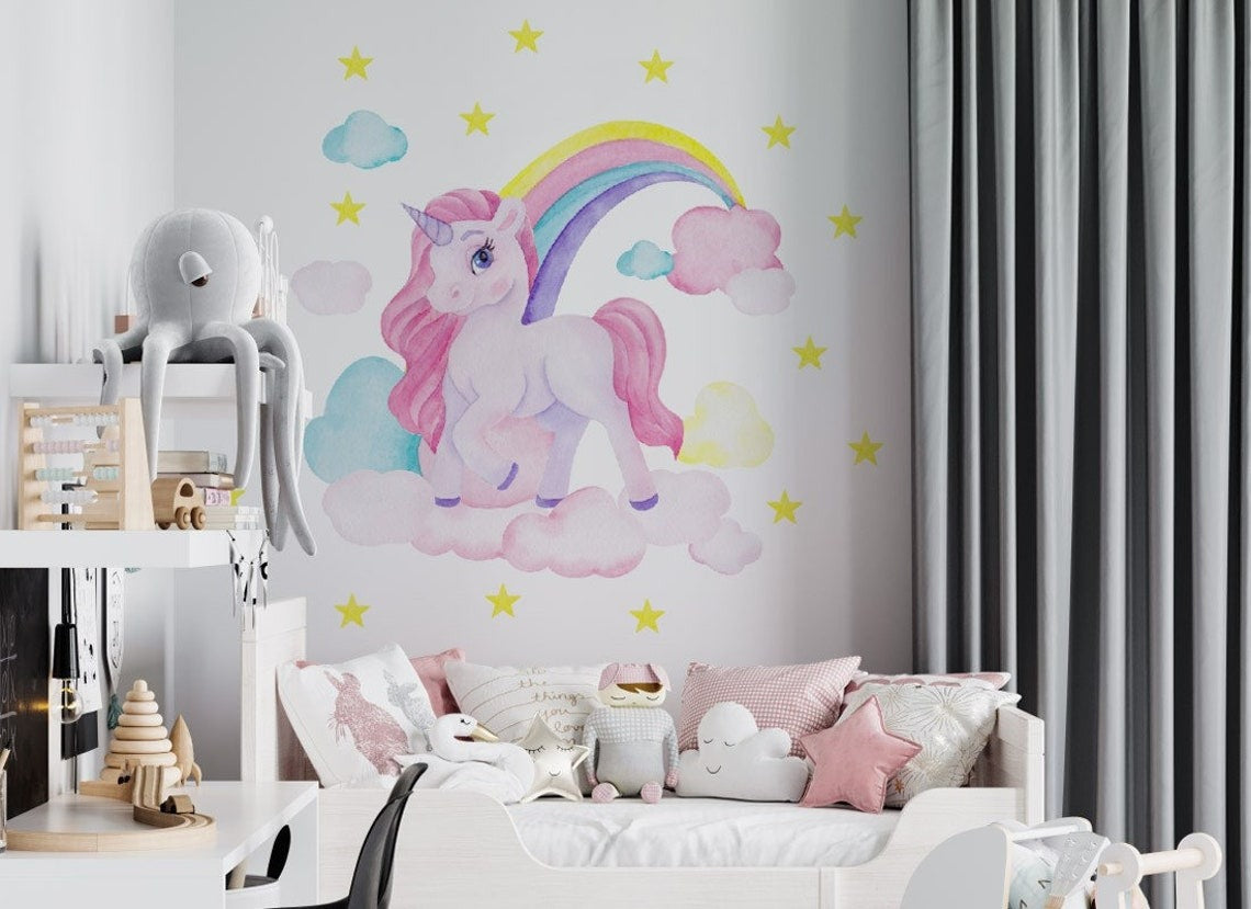 Vinilos decorativos Adhesivos infantiles de Pared de unicornio niña (0035)