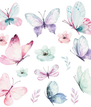 Vinilos decorativos Adhesivos infantiles de Pared Mariposas y flores niña (0068)