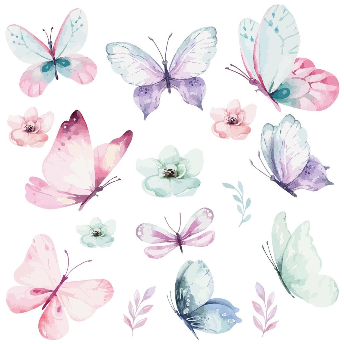 Calcomania de Pared Mariposas y flores niña (0068)