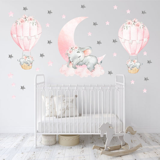 Vinilos decorativos Adhesivos infantiles de Pared elefante de acuarela niña (0044)