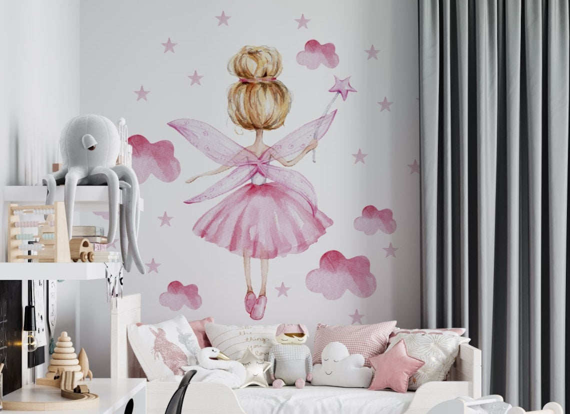 Vinilos decorativos Adhesivos infantiles de Pared  hadas rosada niña (0017)