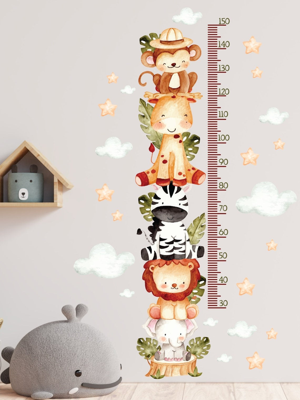 Vinilos decorativos Adhesivos infantiles de Pared medidor de altura infantil con animales