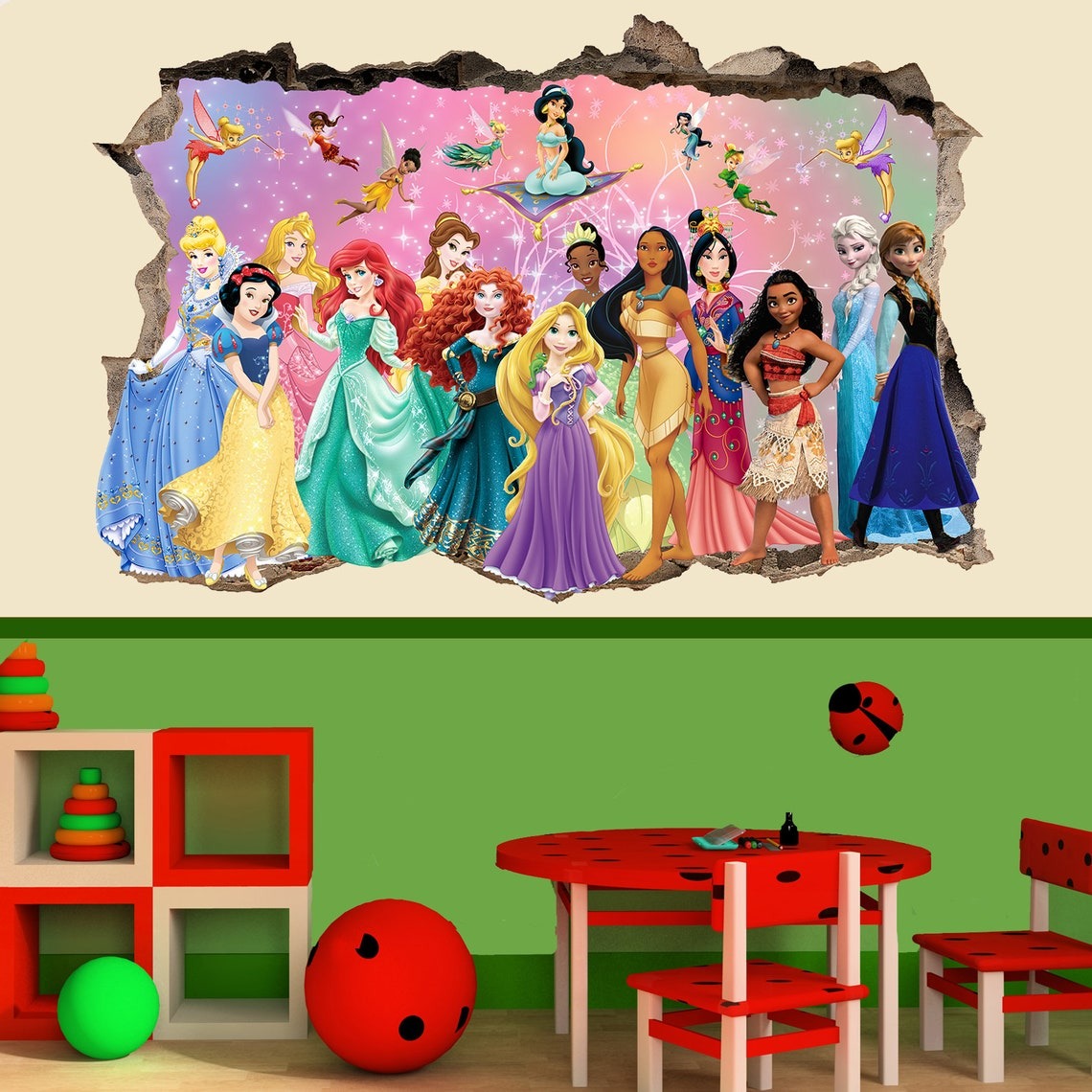 Vinilos decorativos Adhesivos infantiles de Pared 3D princesas niña (0019)