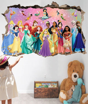 Vinilos decorativos Adhesivos infantiles de Pared 3D princesas niña (0019)