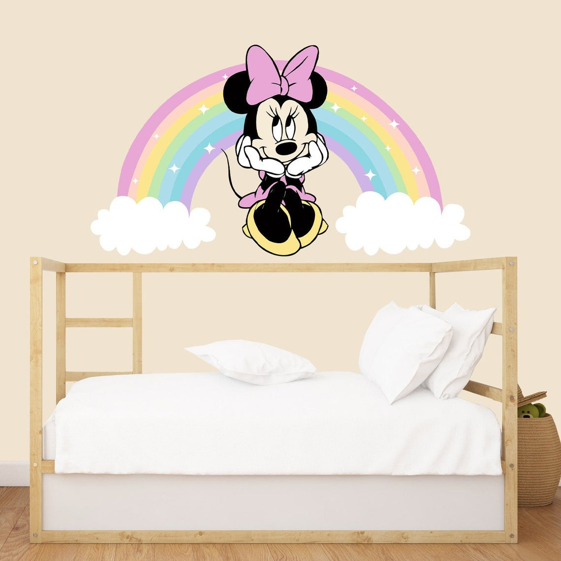 Vinilos decorativos Adhesivos infantiles de Pared minnie arcoiris 1 niña (0076)