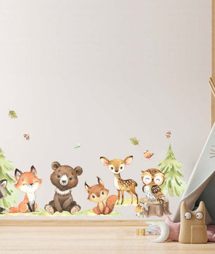Vinilos decorativos Adhesivos infantiles de Pared de vivero de bosques, oso de acuarela, ciervo, búho, zorro (0036)