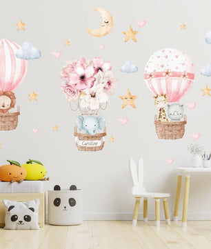 Vinilos decorativos Adhesivos infantiles de Pared Globos Aerostáticos con animales niña (0060)