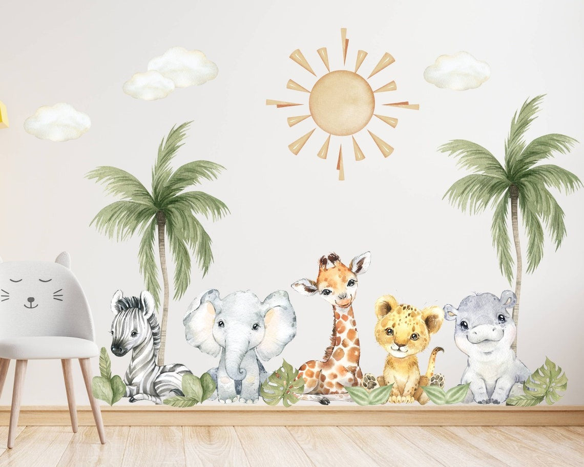 Vinilos decorativos Adhesivos infantiles de Pared  Conjunto de animales modelos variados