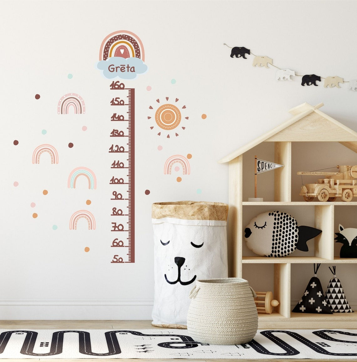 Vinilos decorativos Adhesivos infantiles de Pared medidor de altura infantil con animales