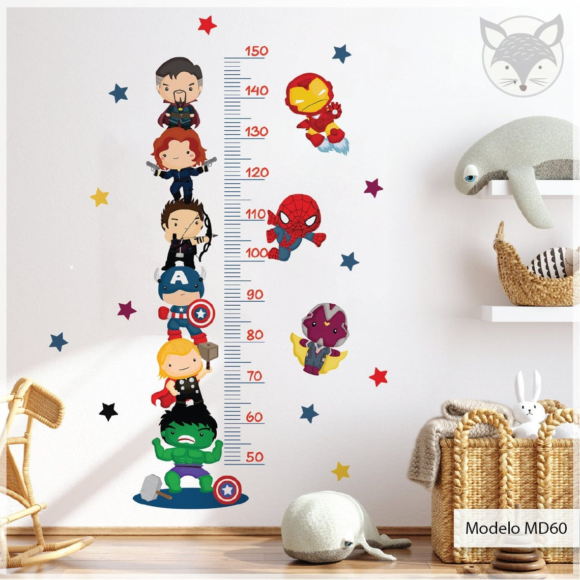 Vinilos decorativos Adhesivos infantiles de Pared medidor de altura infantil de superheroes niño (0074)