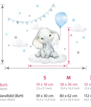 Vinilos decorativos Adhesivos infantiles de Pared Elefante Globo Estrella niño (0045)