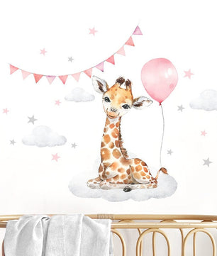 Vinilos decorativos Adhesivos infantiles de Pared  Jirafa Globo Estrellas niña (0018)