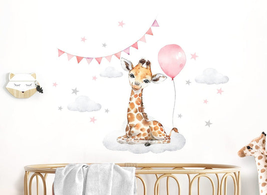 Vinilos decorativos Adhesivos infantiles de Pared  Jirafa Globo Estrellas niña (0018)