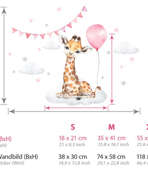 Vinilos decorativos Adhesivos infantiles de Pared  Jirafa Globo Estrellas niña (0018)