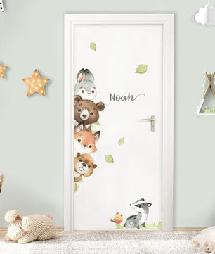 Vinilos decorativos Adhesivos infantiles puerta animales del bosque para pared de habitación niño o niña 0001