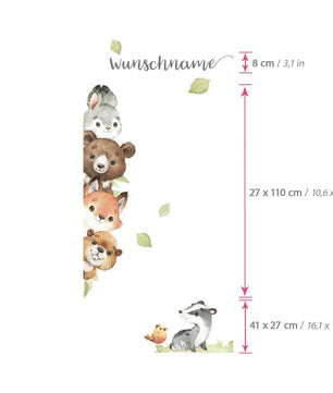 Vinilos decorativos Adhesivos infantiles puerta animales del bosque para pared de habitación niño o niña 0001