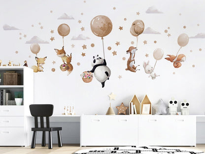 Vinilos decorativos Adhesivos infantiles de Pared  animales grandes en globos beige (0009)