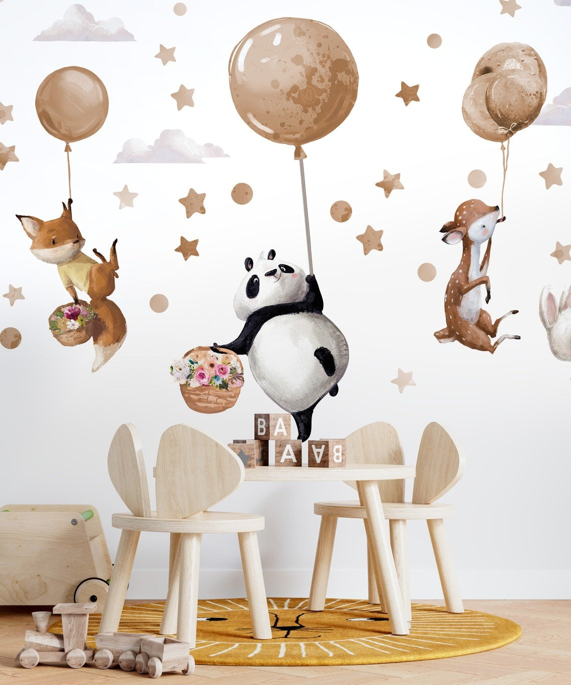 Vinilos decorativos Adhesivos infantiles de Pared  animales grandes en globos beige (0009)