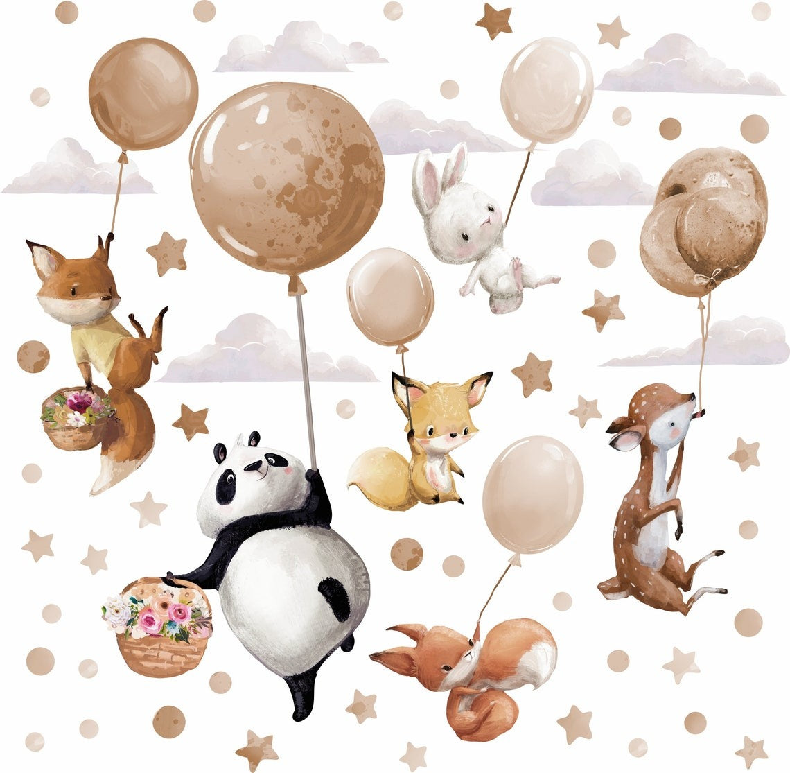 Vinilos decorativos Adhesivos infantiles de Pared  animales grandes en globos beige (0009)