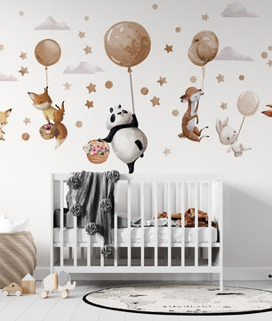 Vinilos decorativos Adhesivos infantiles de Pared  animales grandes en globos beige (0009)