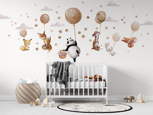 Vinilos decorativos Adhesivos infantiles de Pared  animales grandes en globos beige (0009)