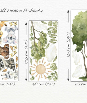 Vinilos decorativos Adhesivos infantiles de pared de acuarela de animales del bosque niño )0126)