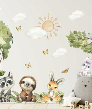 Vinilos decorativos Adhesivos infantiles de pared de acuarela de animales del bosque niño )0126)