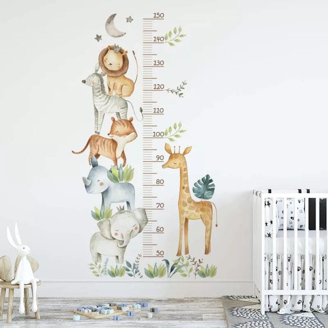 Vinilos decorativos Adhesivos infantiles de Pared medidor de altura infantil con animales