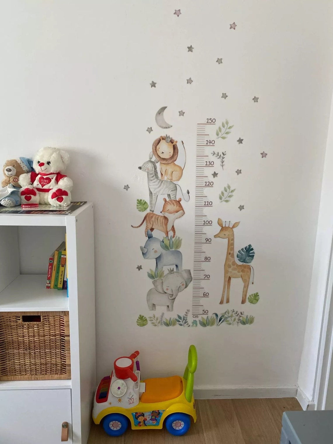 Vinilos decorativos Adhesivos infantiles de Pared medidor de altura infantil con animales de colores 2 niña niño (0072)