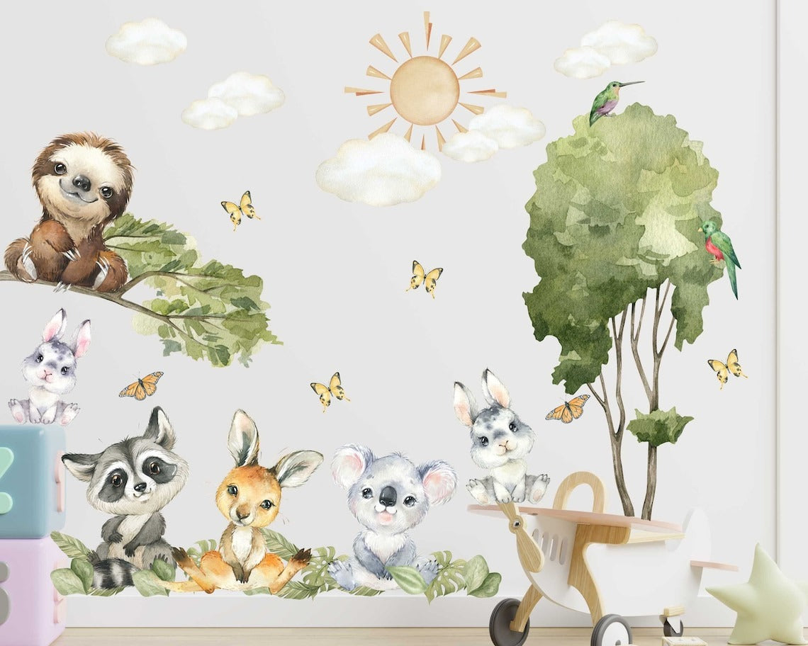 Vinilos decorativos Adhesivos infantiles de Pared  Conjunto de animales modelos variados