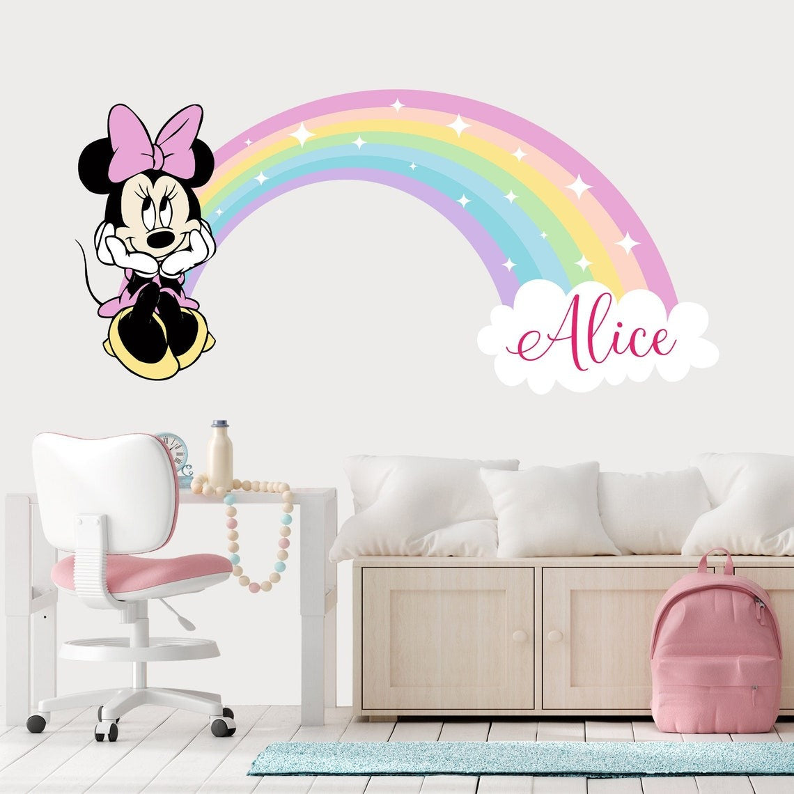 Vinilos decorativos Adhesivos infantiles de Pared minnie arcoiris 2 niña (0077)