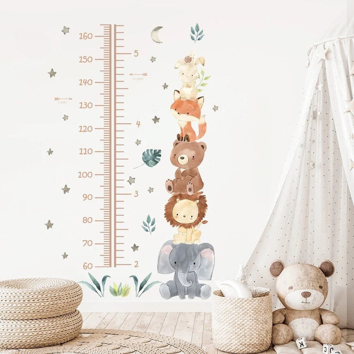 Vinilos decorativos Adhesivos infantiles de Pared medidor de altura infantil con animales (0070)