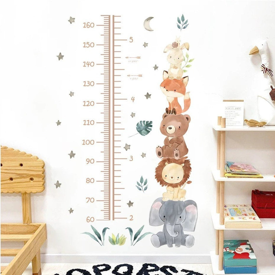Vinilos decorativos Adhesivos infantiles de Pared medidor de altura infantil con animales