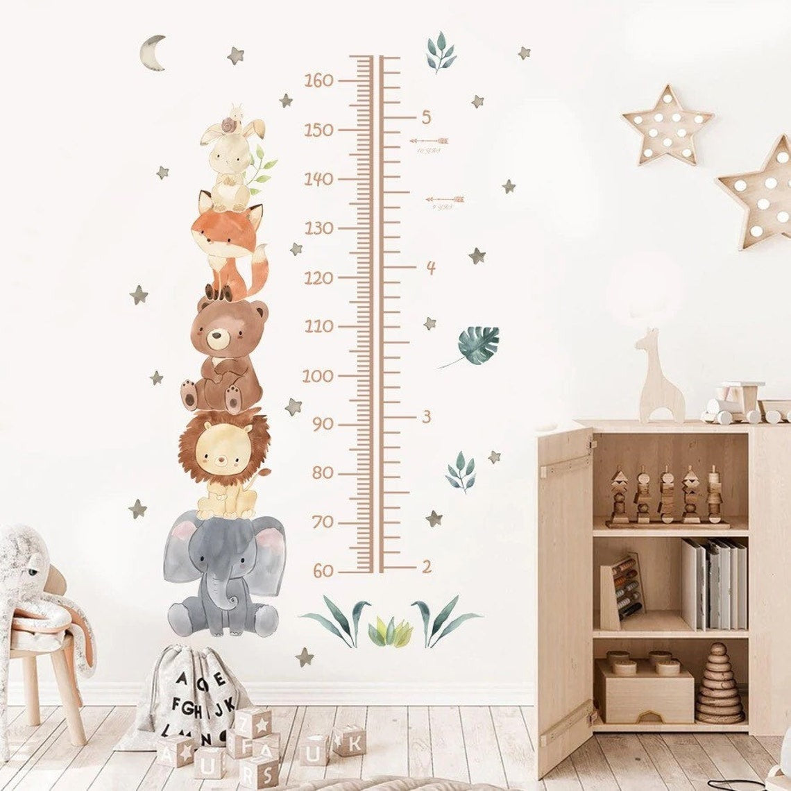 Vinilos decorativos Adhesivos infantiles de Pared medidor de altura infantil con animales (0070)